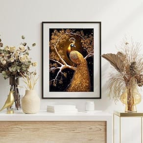 Quadro Decorativo Arquétipo Pavão Ouro - 60X48Cm