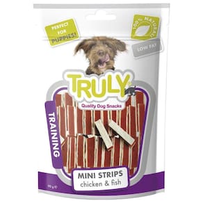 Truly Training Petisco Cães Mini Tiras Frango E Peixe - 90G