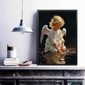 Quadro Decorativo Anjo Criança 45X34Cm - Com Vidro