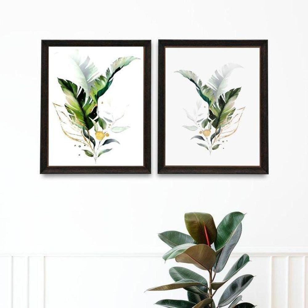 Kit 2 Quadros Minimalistas Botânica- Folhas 45X34Cm