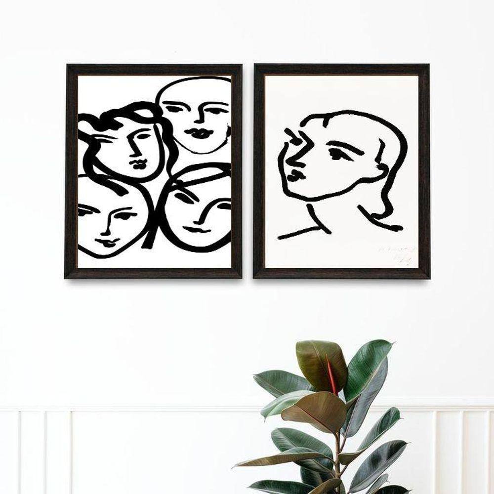 Kit 2 Quadros Quadros Matisse Faces Mulheres 33X24Cm - Com Vidro