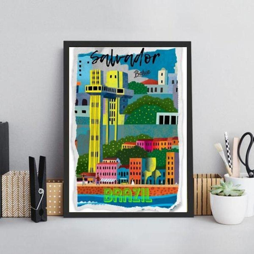 Quadro Poster Cidade De Salvador 45X34Cm - Com Vidro