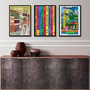 Kit 3 Quadros Salvador Bahia - Ícones 33X24Cm - Com Vidro