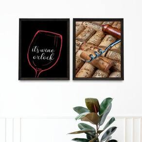 Kit 2 Quadros Decorativos Hora Do Vinho 24X18Cm - Com Vidro