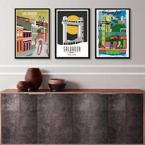 Kit 3 Quadros Posters Salvador Bahia 45X34Cm - Com Vidro