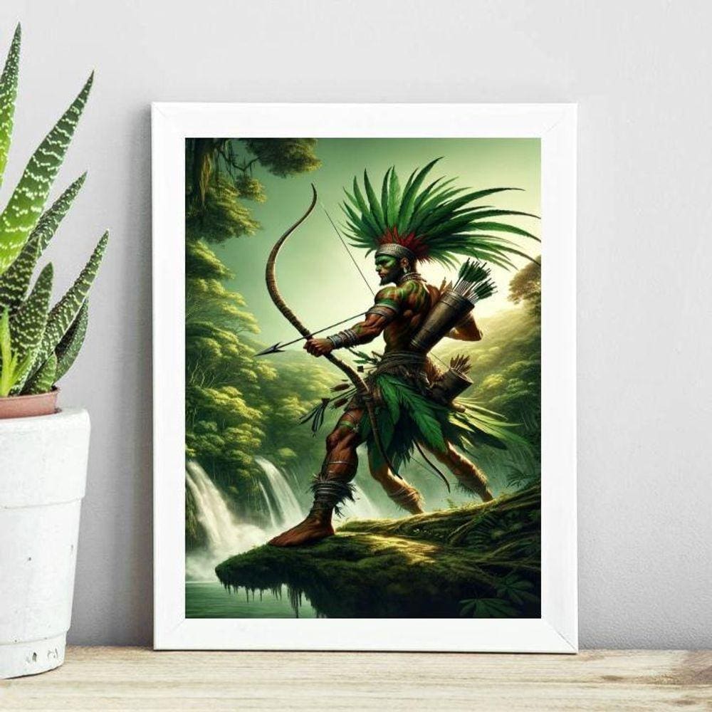Quadro Candomblé Oxossi Guerreiro 24X18Cm - Com Vidro