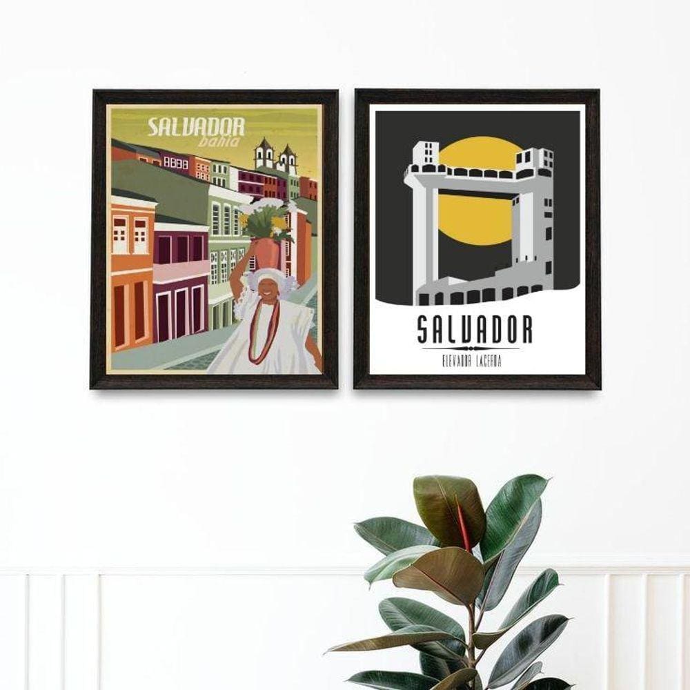 Kit 2 Quadros Posters Salvador - Bahia 24X18Cm - Com Vidro