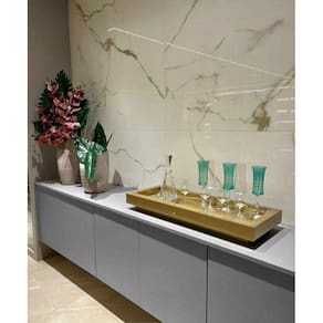 Bandeja Grande Espelho Dourado Com Base Luxo Decoração