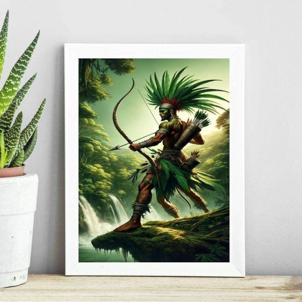 Quadro Candomblé Oxossi Guerreiro 24X18Cm - Com Vidro
