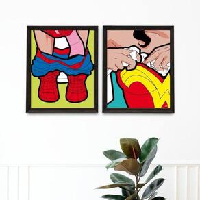 Kit 2 Quadros Engraçados Para Banheiro 45X34Cm - Com Vidro