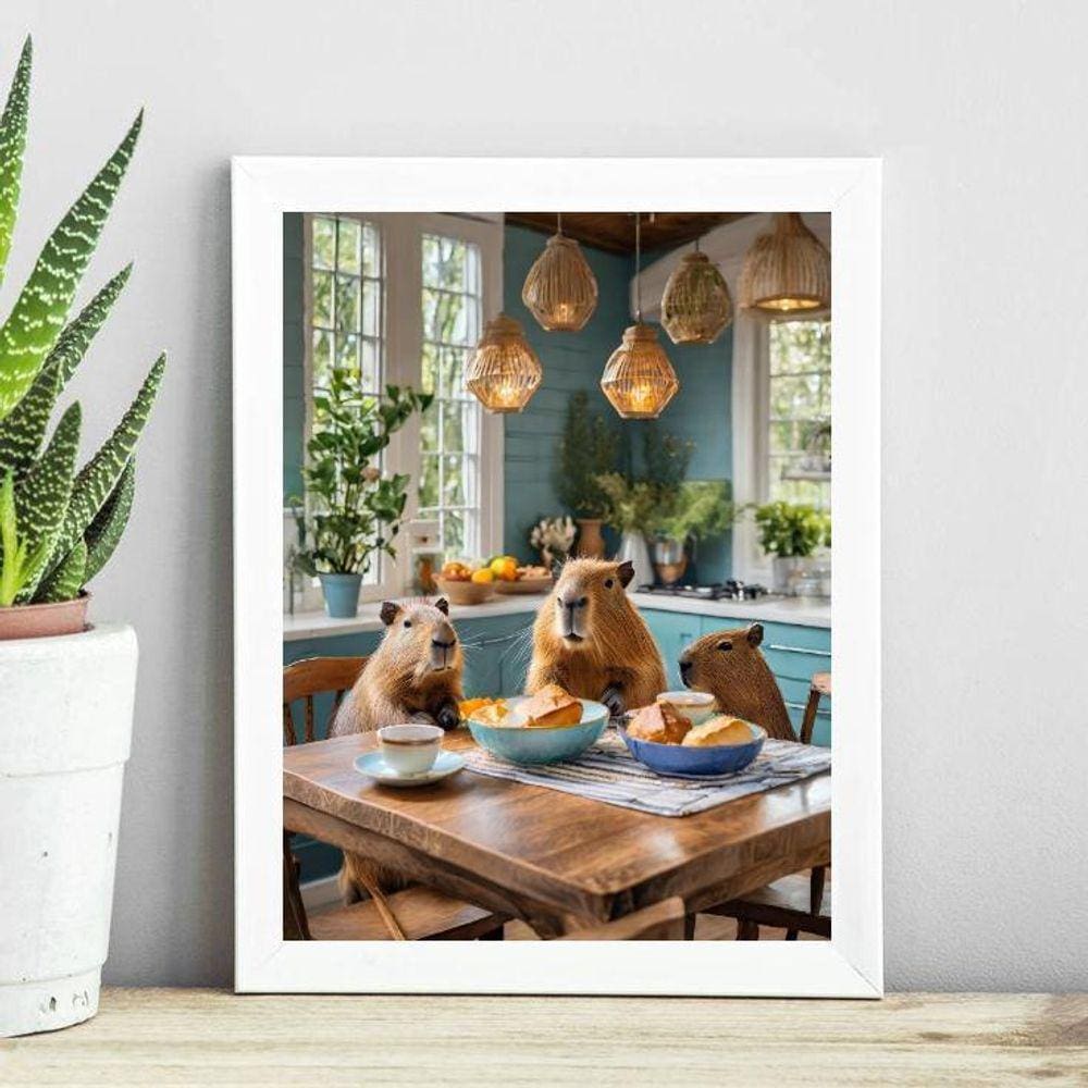 Quadro Para Cozinha - Família Capivaras 45X34Cm - Com Vidro
