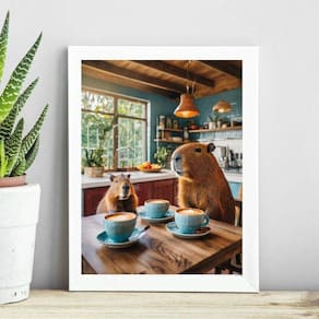 Quadro Decorativo Cozinha - Capivaras 33X24Cm - Com Vidro