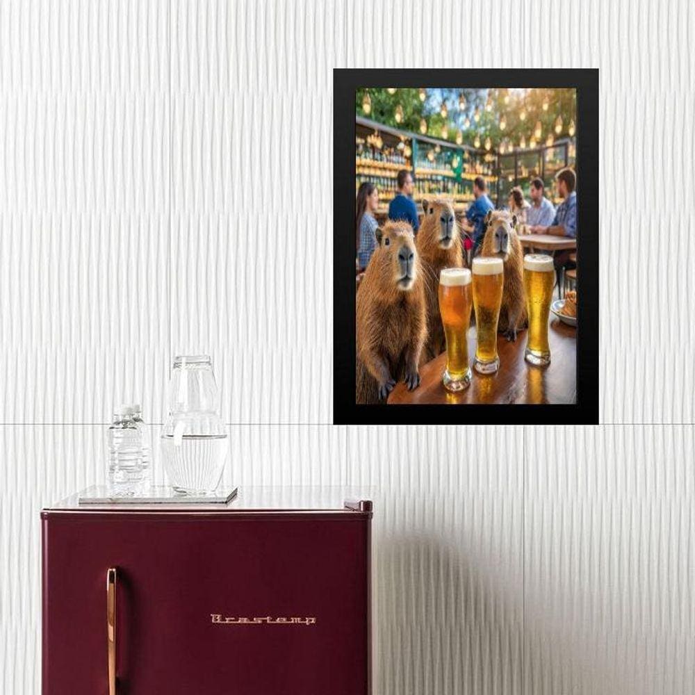 Quadro Capivaras No Buteco 24X18Cm - Com Vidro