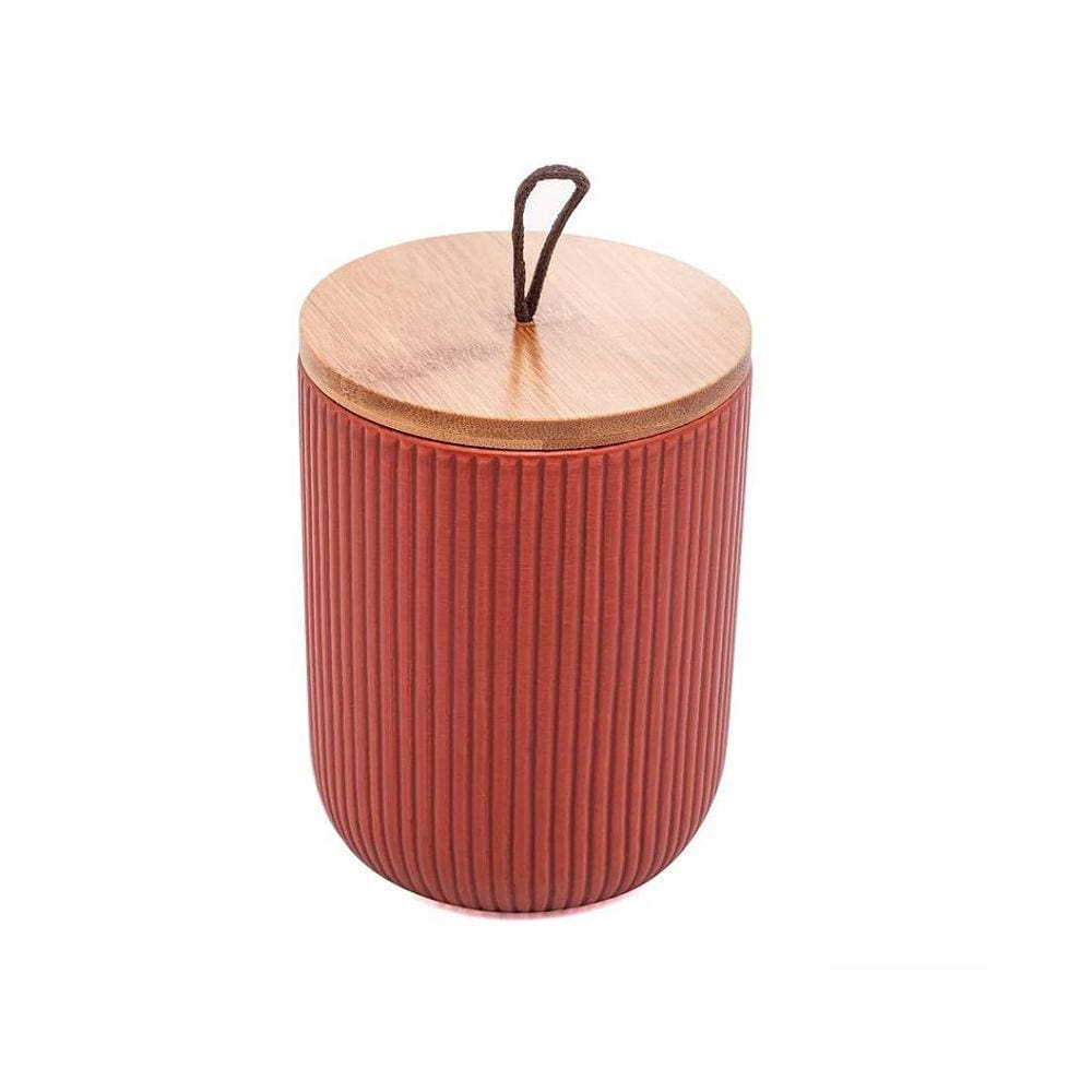 Potiche Cerâmica Lines Terracota Tampa Bambu e Pegador de Corda 13cm - Lyor