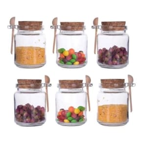 Kit 8 Potes De Vidro Com Tampa Rolha E Colher Madeira 250Ml