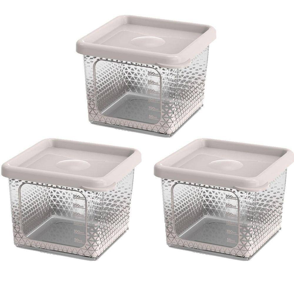 Kit 3 Potes Para Alimentos Transparente Prisma 430Ml C/Tampa