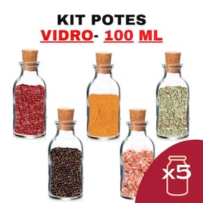 Kit Potes De Tempero De Vidro 100Ml Com Tampa Rolha