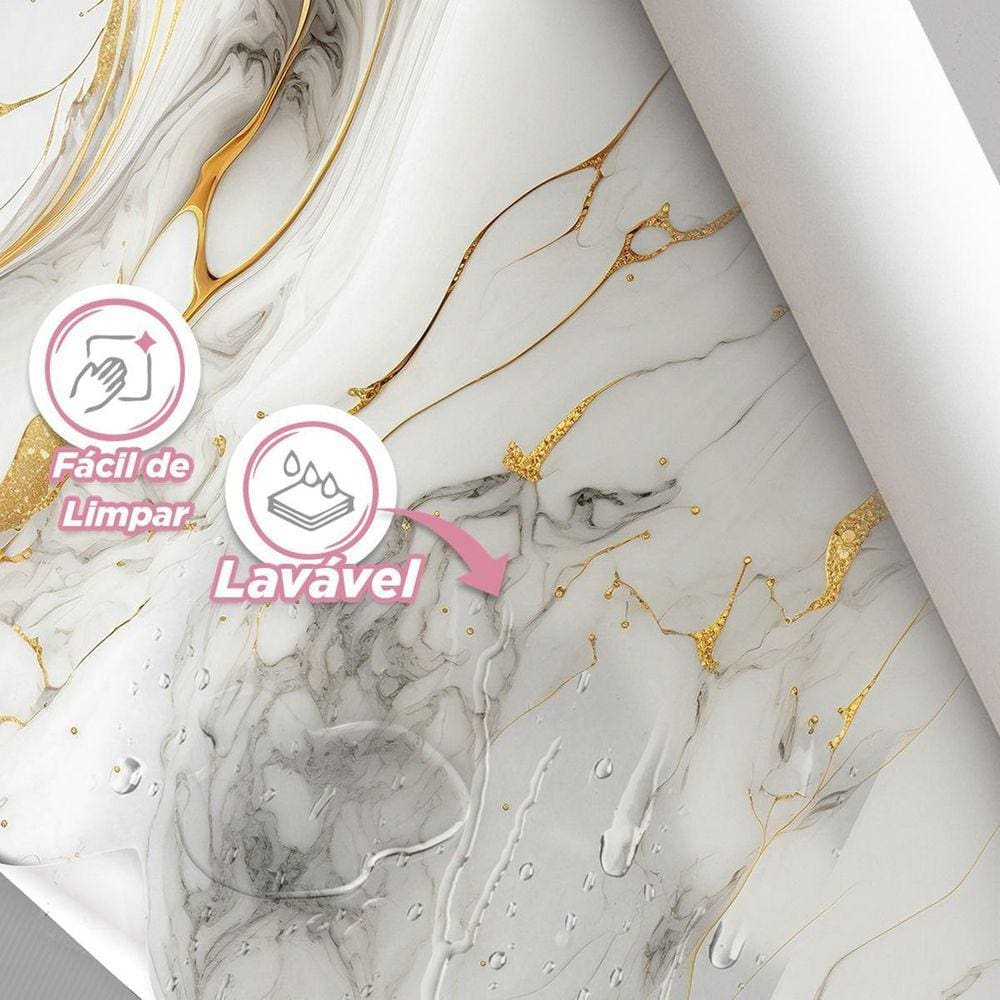 Papel De Parede Painel 3D Mármore Branco Fio Dourado 2,5M