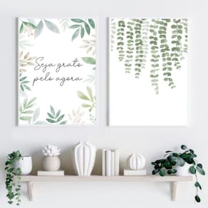 Kit 2 Quadros Decorativos Seja Grato - Folhas 45X34Cm