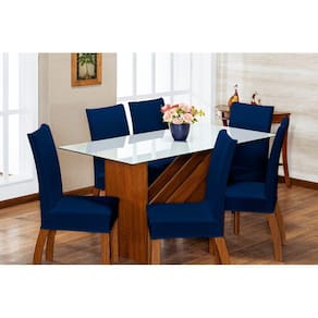 Kit Capa de Cadeira 4 Peças Sala de Jantar Protege o Estofado Renova o Visual Malha Gel Azul Marinho
