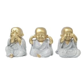 Trio de Buda Gordinho Glítter Gesso Decoração
