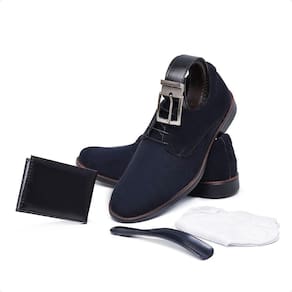Kit Sapato Oxford Masculino Camurça Premium Cadarço Com Cinto Meia Carteira Slim e Calçadeira