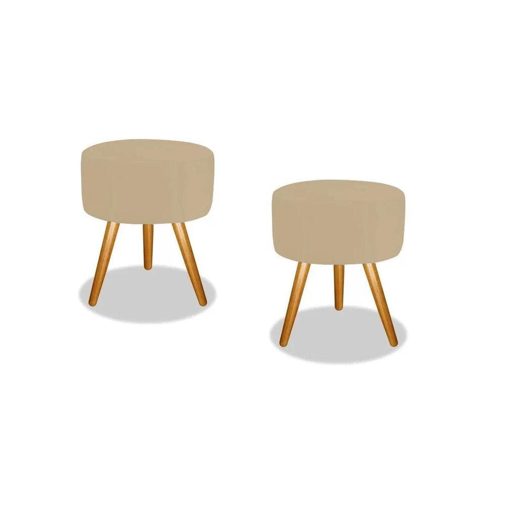 Kit 02 Puffs Redondo Luxo Suede Pés Palito Decorativo Bela