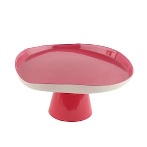 Prato para bolo em vidro com pé Ø28xA12,5cm cor rosa e creme