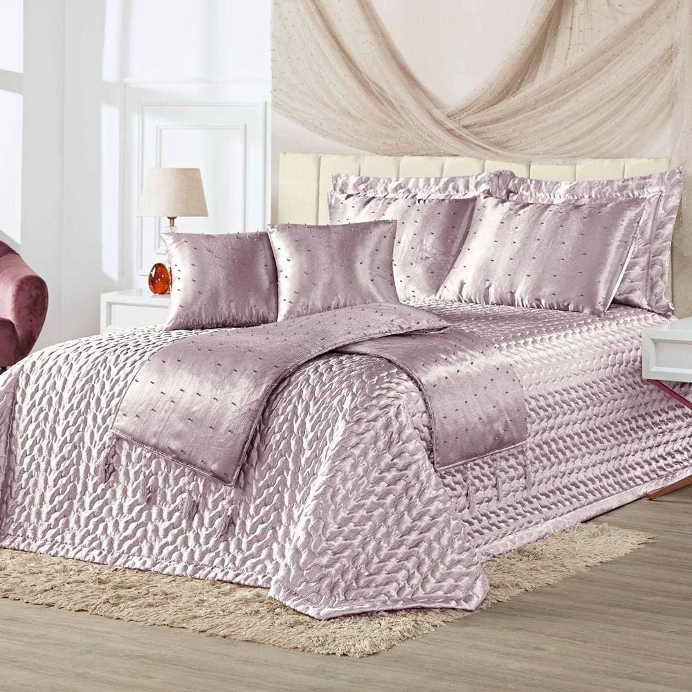 Kit Cobre Leito Queen Perola Com Almofadas E Xale 10 Peças Rose