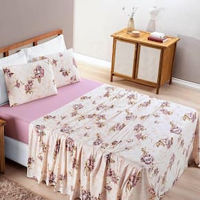 Jogo De Lençol Queen Quality Malha 100% Algodão Estampado 4 Peças Rose