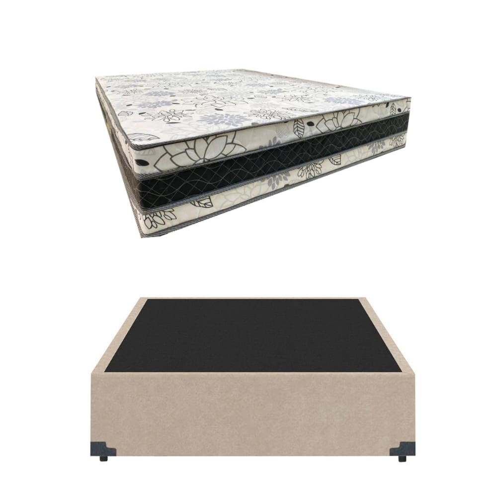 Cama Base Box Casal Super Confort Suede Bege + Colchão Casal Super Confort D33 24x138x188