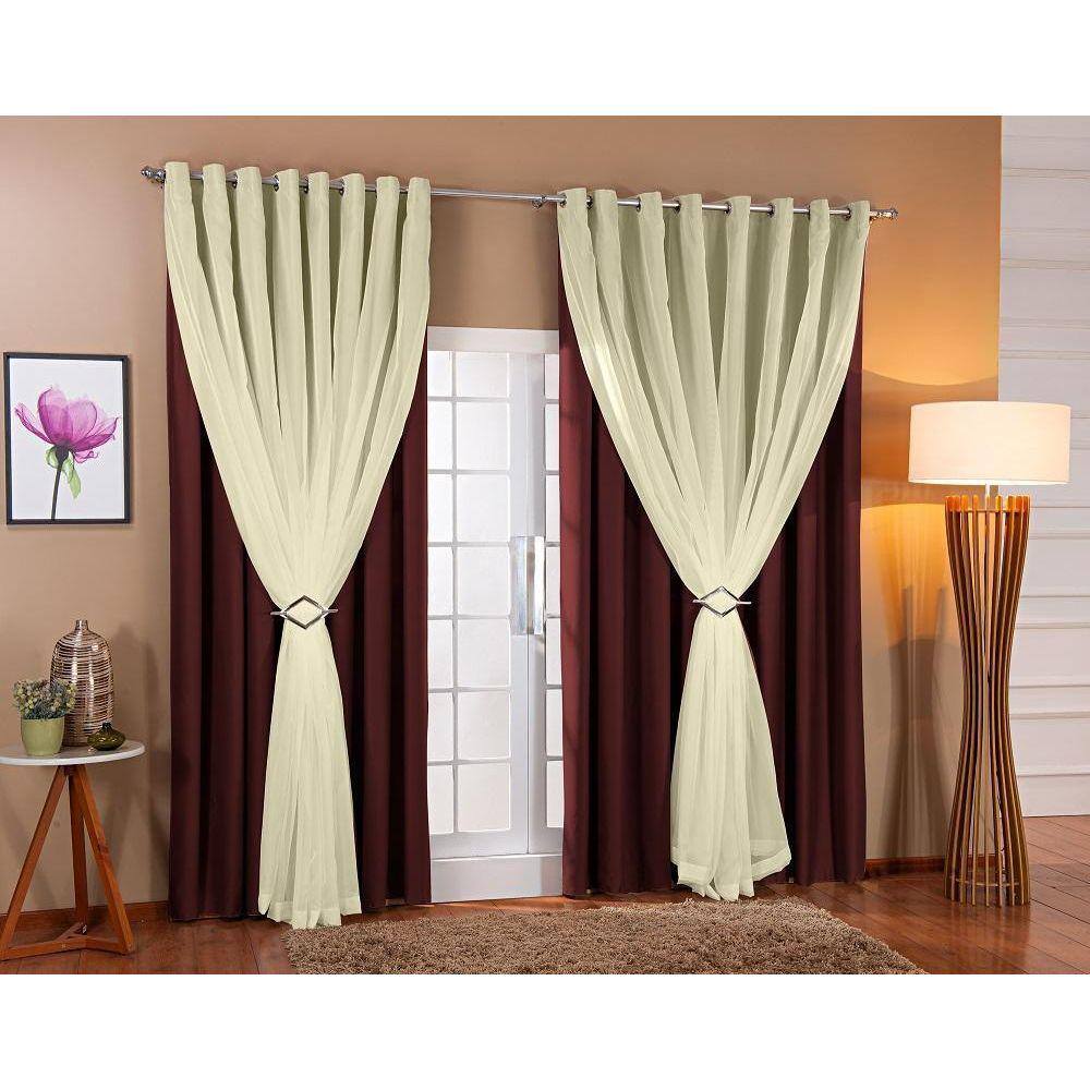 Cortina Voil Blackout 6,00X2,40 Marrom/Palha -