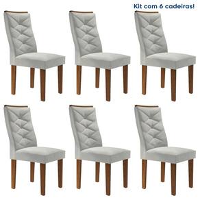 Conjunto 6 Cadeiras para Sala de Jantar Germany Espresso Móveis Chocolate/Off White/Boucle Gelo