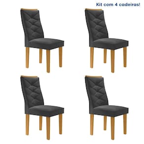 Conjunto 4 Cadeiras para Sala de Jantar Germany Espresso Móveis Cinamomo/Off White/Boucle Cinza