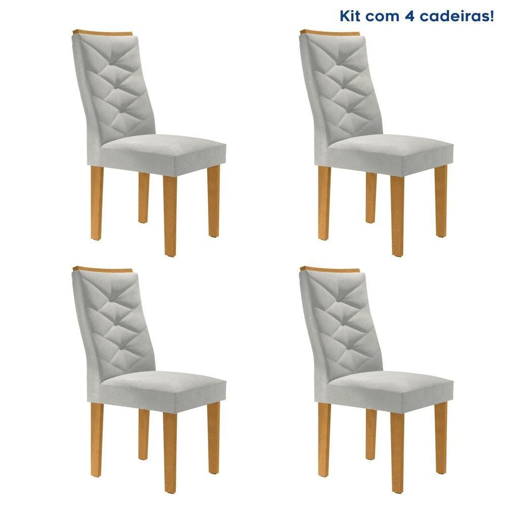 Conjunto 4 Cadeiras para Sala de Jantar Germany Espresso Móveis Cinamomo/Off White/Boucle Gelo