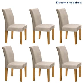 Kit 6 Cadeiras Estofadas Espanha Espresso Móveis Cinamomo/Off White/Bege