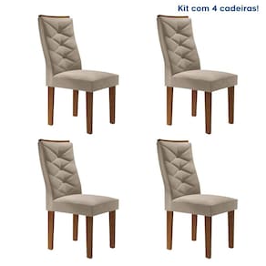 Conjunto 4 Cadeiras para Sala de Jantar Germany Espresso Móveis Chocolate/Off White/Boucle Bege