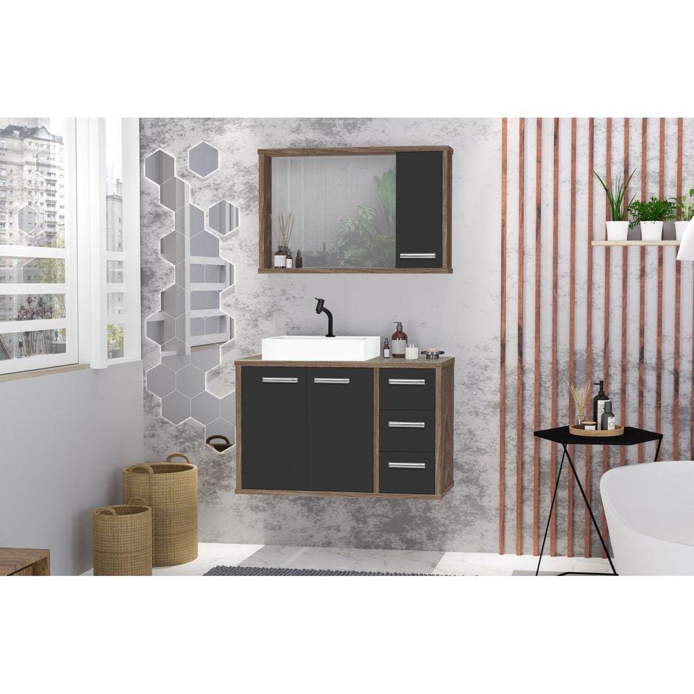 Conjunto para Banheiro Turin 80 com Vidro Avelato / Preto