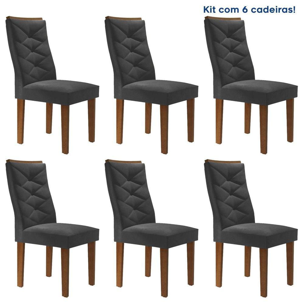 Conjunto 6 Cadeiras para Sala de Jantar Germany Espresso Móveis Chocolate/Off White/Boucle Cinza