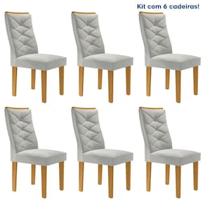 Conjunto 6 Cadeiras para Sala de Jantar Germany Espresso Móveis Cinamomo/Off White/Boucle Gelo
