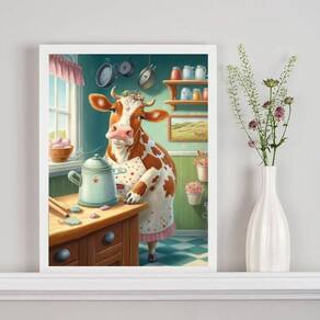 Quadro Decorativo Cozinha- Vaca Cozinheira 24X18Cm