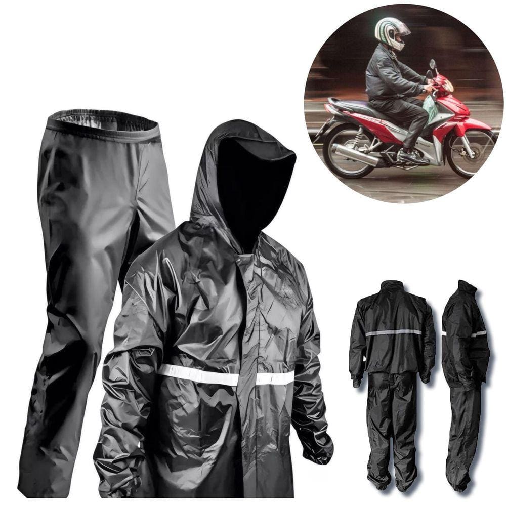 Capa De Chuva Com Faixa Refletiva E Capuz Conjunto Completo