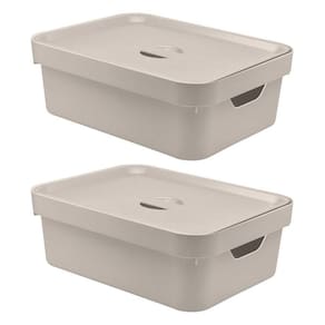 2x Caixa Plastica Multiuso Organizadora 10,5L OU Cube Bege
