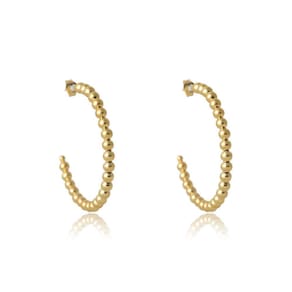 Brinco Argola Grande De Bolinha Dourada Folheado Em Ouro 18K
