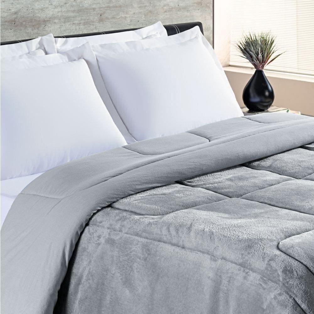 Coberdrom Queen Dupla Face Malha Algodão-mantinha 1 Peça Cinza