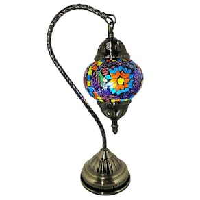 Abajur Turco Mosaico Metal E Vidro Colorido Bivolt 40cm