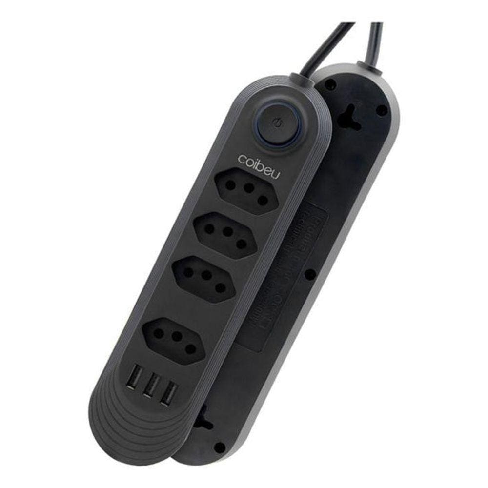 Extensão De 4 Tomadas Com 3 Usb Branco Bivolt 2 Metros