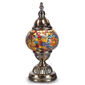 Abajur Turco Mosaico Metal Vidro Mesclado Bivolt 28 cm