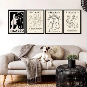 Kit 4 Quadros Minimalistas Obras Picasso 45X34Cm - Com Vidro
