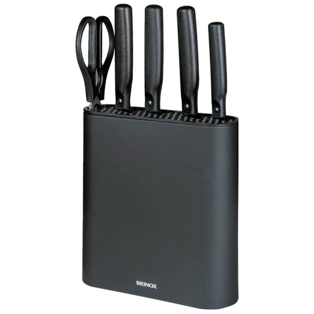 Jogo Facas Suporte Cepo Inox Preto Action 6 Peças Brinox